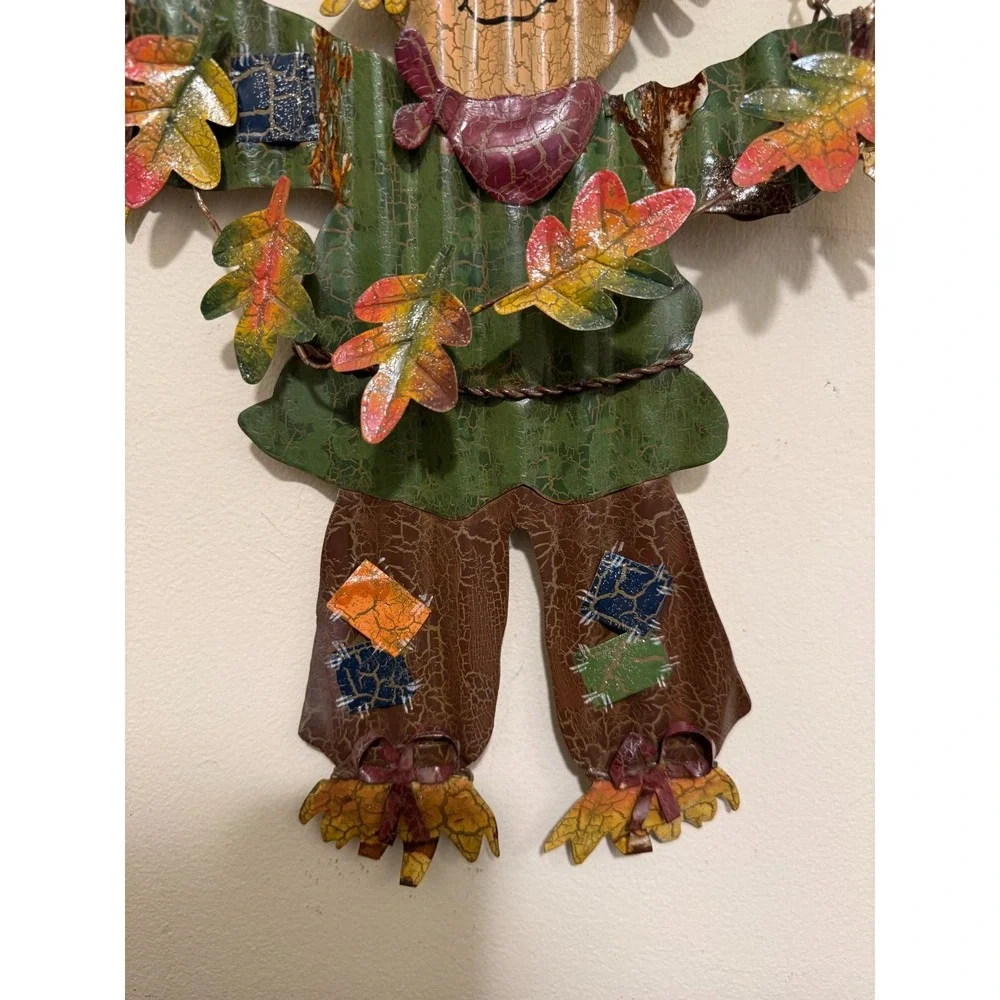 Vintage Metal Scarecrow Welcome Sign Autumn Fall Harvest Wall Hanging Decor